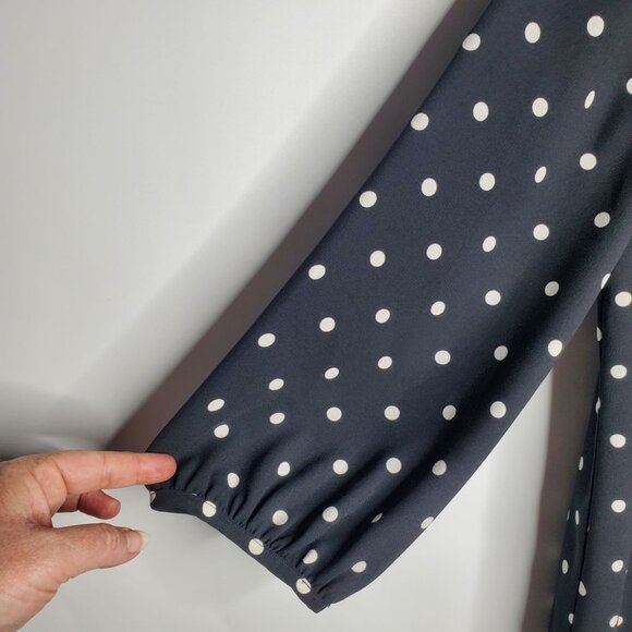 Talbots Womens Black And White Polka Dot Blouse Size M Slit Neck Classic Career - Picture 3 of 9